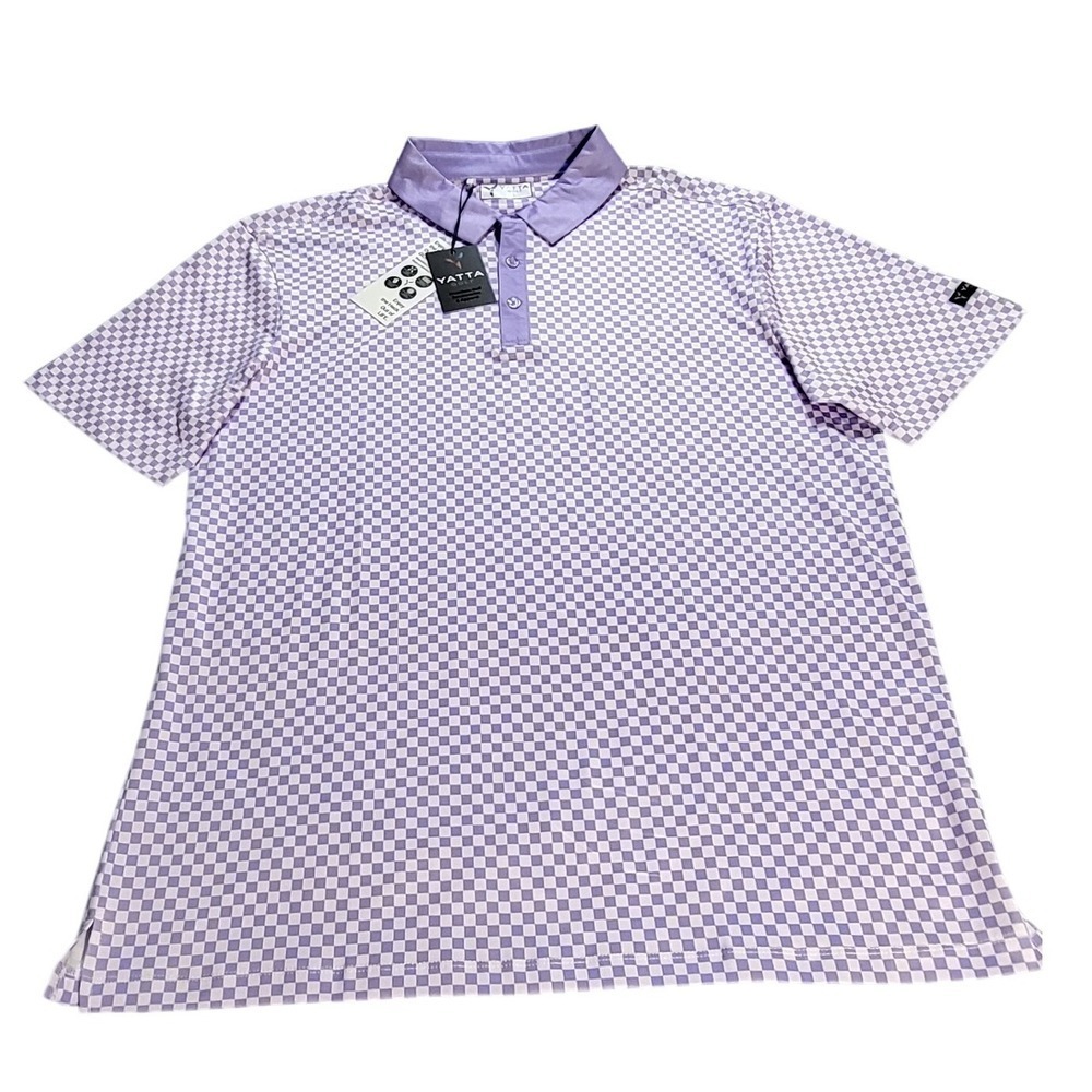YATTA Golf Polo Shirt Mens Large Purple Checkered Short Sleeve Collared - Picture 5 of 6